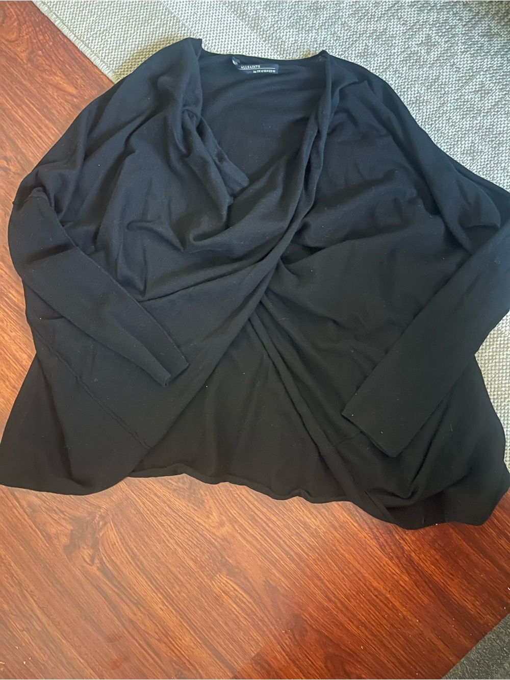 AllSaints black wrap-front sweater with a draped cowl neckline  Size 8 - Picture 3 of 3